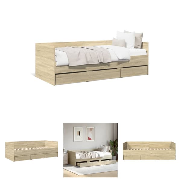 The Living Store daybed med skuffer 90x200 cm konstrueret træ sonoma-eg -  Senge & sengeramme