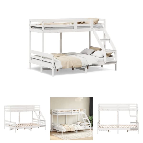 The Living Store Våningssäng 90x200/140x200 cm vit massiv furu -  Sängar & sängramar