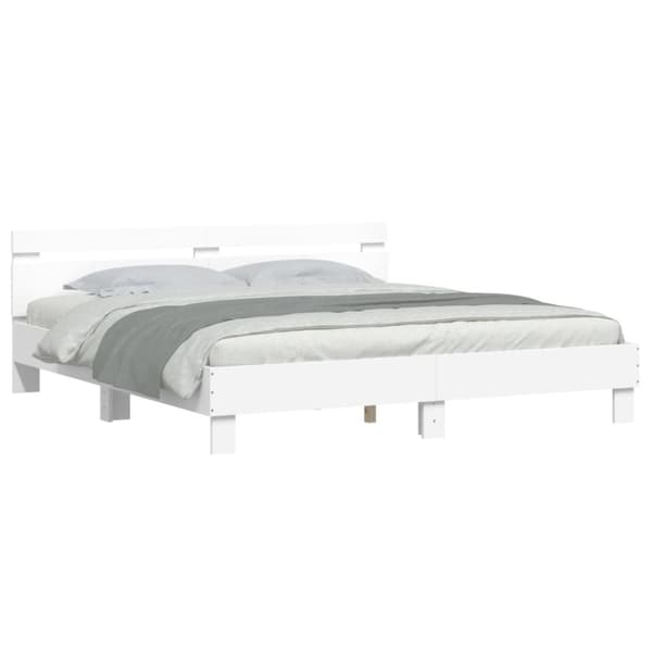 The Living Store sengeramme med sengegavl 200x200 cm konstrueret træ hvid - Senge & sengeramme