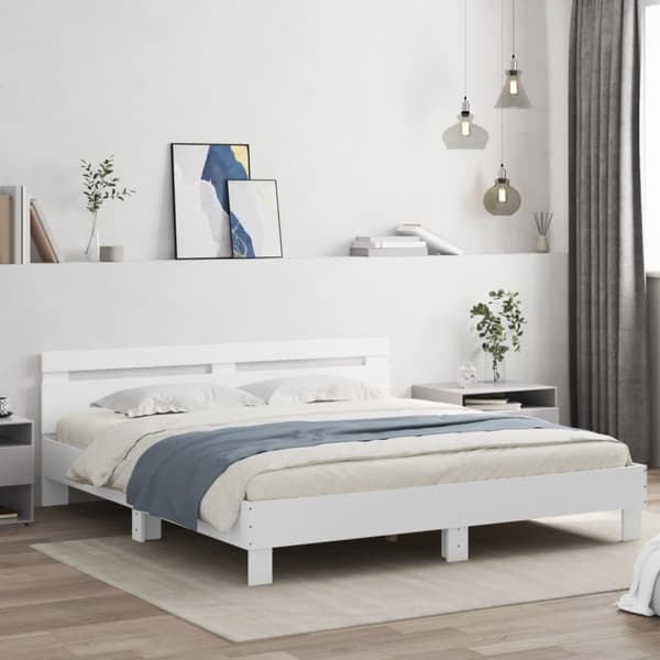 The Living Store sengeramme med sengegavl 200x200 cm konstrueret træ hvid -  Senge & sengeramme