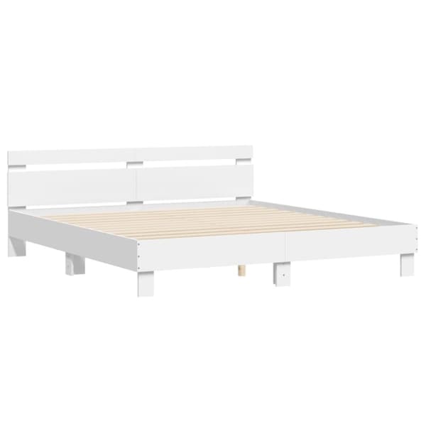 The Living Store sengeramme med sengegavl 200x200 cm konstrueret træ hvid - Senge & sengeramme