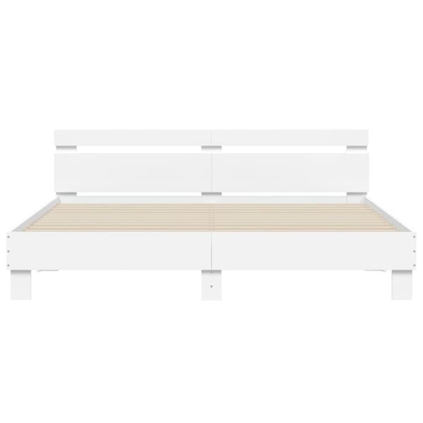 The Living Store sengeramme med sengegavl 200x200 cm konstrueret træ hvid -  Senge & sengeramme