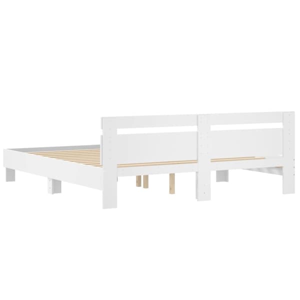 The Living Store sengeramme med sengegavl 200x200 cm konstrueret træ hvid -  Senge & sengeramme