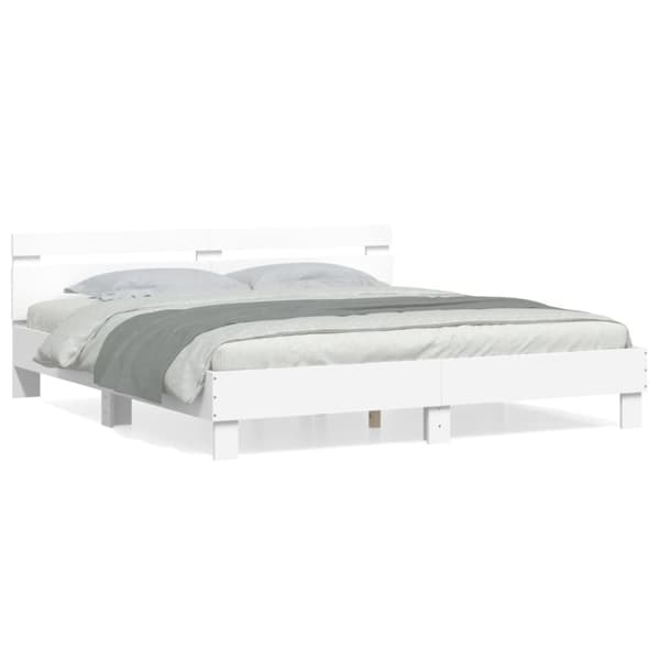 The Living Store sengeramme med sengegavl 200x200 cm konstrueret træ hvid -  Senge & sengeramme