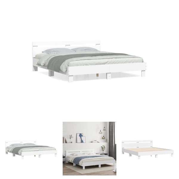 The Living Store sengeramme med sengegavl 200x200 cm konstrueret træ hvid -  Senge & sengeramme