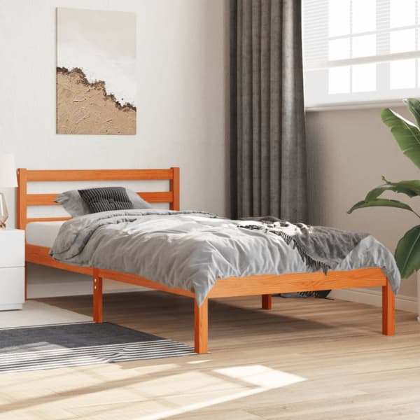 The Living Store sengeramme 90x190 cm massivt fyrretræ gyldenbrun -  Senge & sengeramme