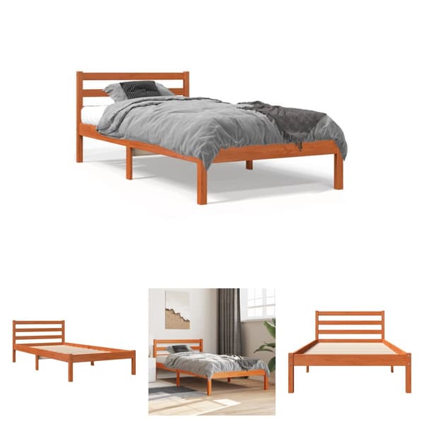 The Living Store sengeramme 90x190 cm massivt fyrretræ gyldenbrun -  Senge & sengeramme