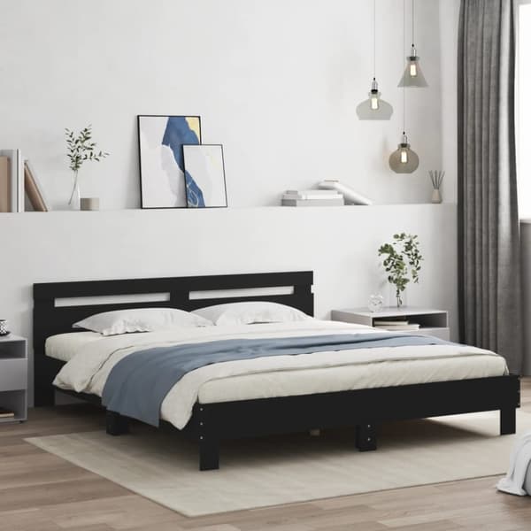 The Living Store sengeramme med sengegavl og LED-lys 180x200 cm sort -  Senge & sengeramme