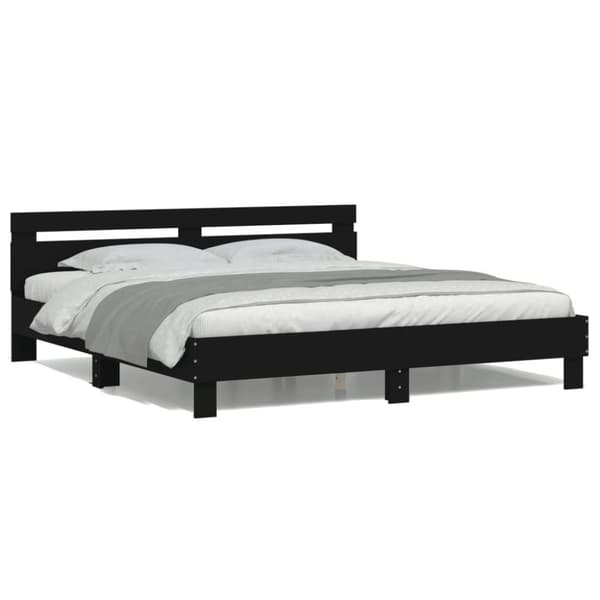 The Living Store sengeramme med sengegavl og LED-lys 180x200 cm sort -  Senge & sengeramme