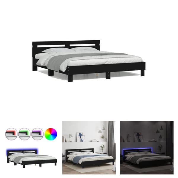The Living Store sengeramme med sengegavl og LED-lys 180x200 cm sort - Senge & sengeramme