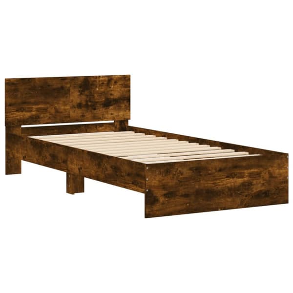 The Living Store sengeramme med sengegavl 100x200 cm konstrueret træ røget eg - Senge & sengeramme