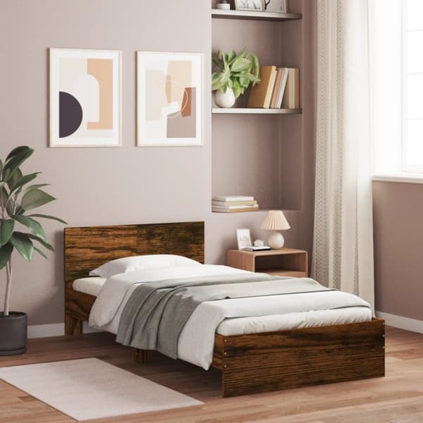 The Living Store sengeramme med sengegavl 100x200 cm konstrueret træ røget eg - Senge & sengeramme