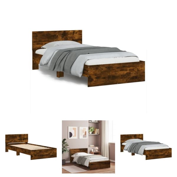 The Living Store sengeramme med sengegavl 100x200 cm konstrueret træ røget eg - Senge & sengeramme