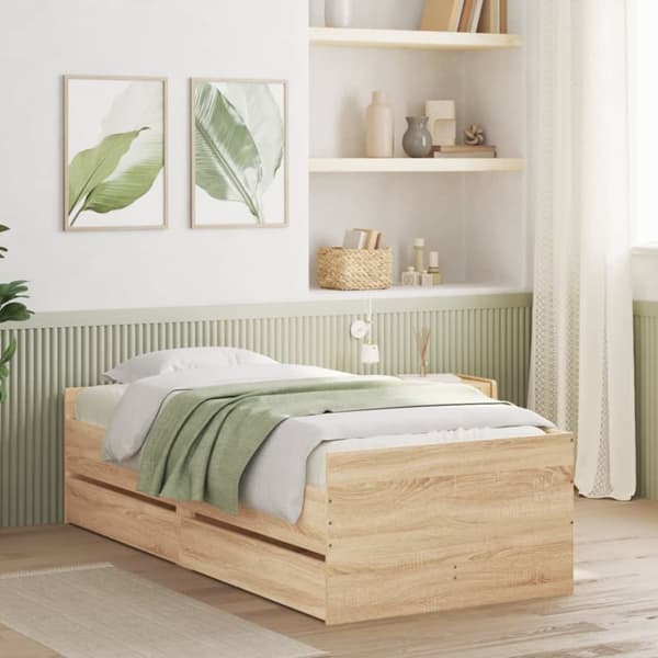 The Living Store sengeramme med skuffer 100x200 cm sonoma-eg - Senge & sengeramme