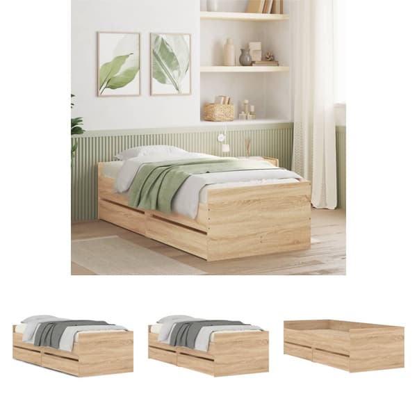 The Living Store sengeramme med skuffer 100x200 cm sonoma-eg -  Senge & sengeramme