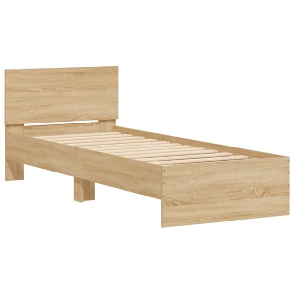 The Living Store sengeramme med sengegavl og LED-lys 90x200 cm sonoma-eg - Senge & sengeramme
