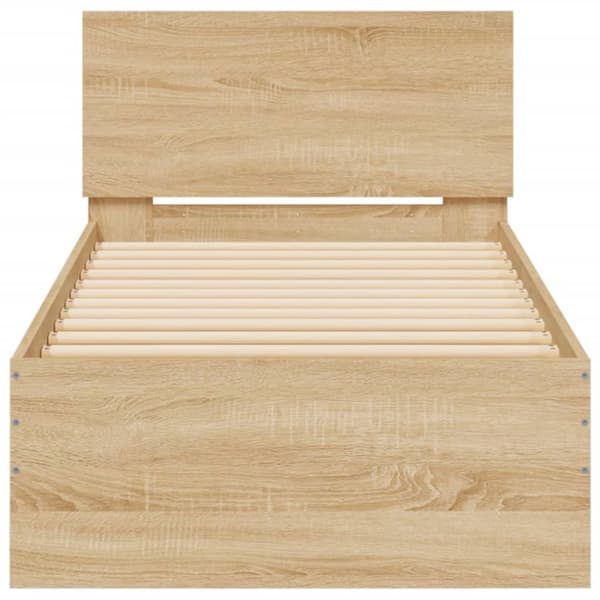 The Living Store sengeramme med sengegavl og LED-lys 90x200 cm sonoma-eg -  Senge & sengeramme