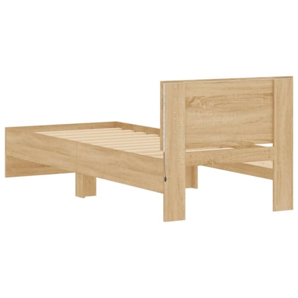 The Living Store sengeramme med sengegavl og LED-lys 90x200 cm sonoma-eg - Senge & sengeramme