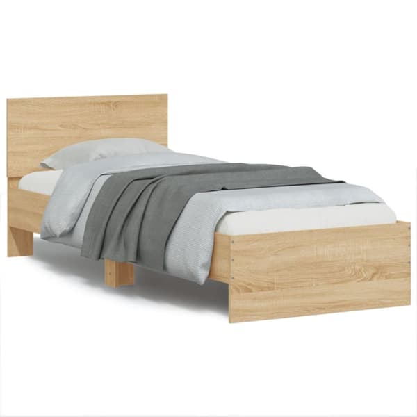 The Living Store sengeramme med sengegavl og LED-lys 90x200 cm sonoma-eg - Senge & sengeramme