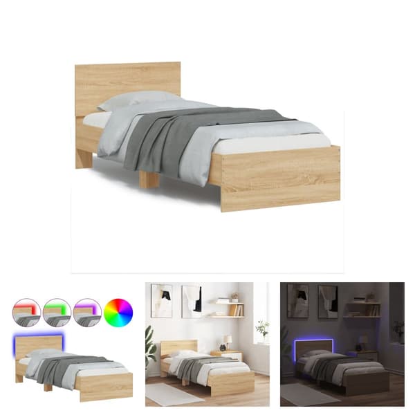 The Living Store sengeramme med sengegavl og LED-lys 90x200 cm sonoma-eg - Senge & sengeramme