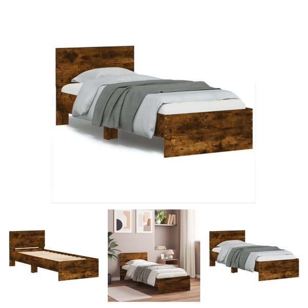 The Living Store sengeramme med sengegavl 90x190 cm konstrueret træ røget eg -  Senge & sengeramme