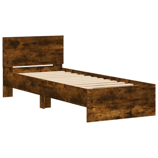 The Living Store sengeramme med sengegavl 75x190 cm konstrueret træ røget eg -  Senge & sengeramme