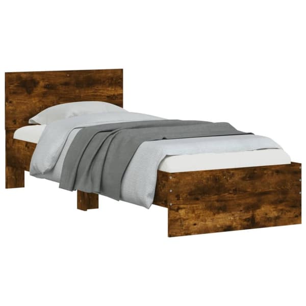 The Living Store sengeramme med sengegavl 75x190 cm konstrueret træ røget eg -  Senge & sengeramme