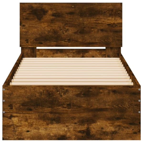 The Living Store sengeramme med sengegavl 75x190 cm konstrueret træ røget eg -  Senge & sengeramme