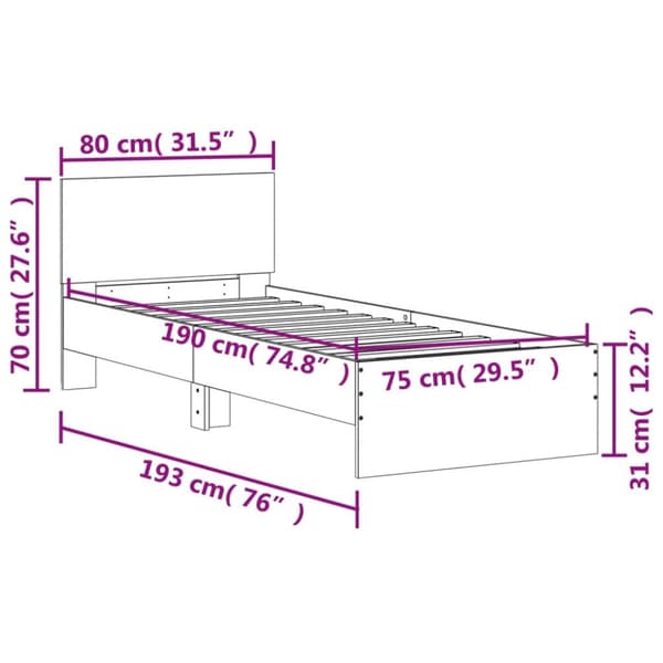 The Living Store sengeramme med sengegavl 75x190 cm konstrueret træ røget eg - Senge & sengeramme