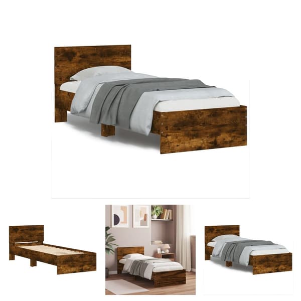 The Living Store sengeramme med sengegavl 90x200 cm konstrueret træ røget eg -  Senge & sengeramme