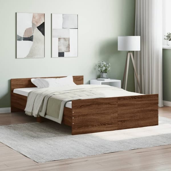 The Living Store sengeramme med sengegavl og fodgærde 120x190 cm brunt egetræ -  Senge & sengeramme
