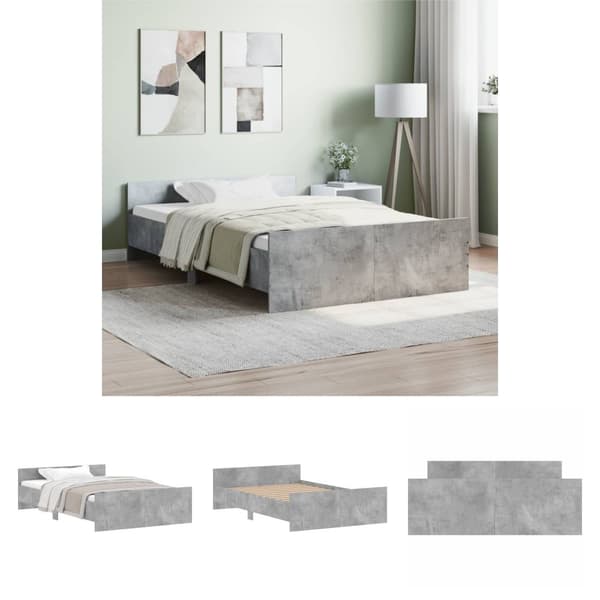 The Living Store sengeramme med sengegavl og fodgærde 120x200 cm betongrå -  Senge & sengeramme