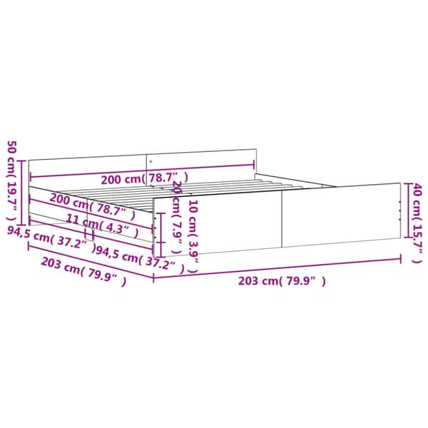 The Living Store sengeramme med sengegavl og fodgærde 200x200 cm sort -  Senge & sengeramme