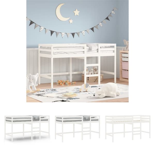 The Living Store Loftsäng med stege vit 80x200 cm massiv furu -  Sängar & sängramar