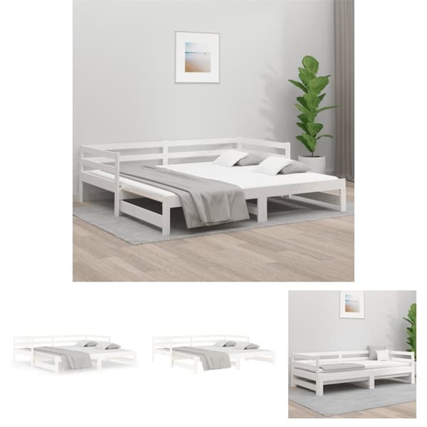 The Living Store daybed med udtræk 90x190 cm massivt fyrretræ hvid -  Senge & sengeramme