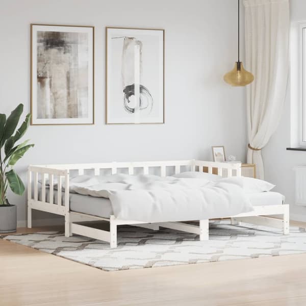 The Living Store daybed med udtræk 90x200 cm massivt fyrretræ hvid -  Senge & sengeramme