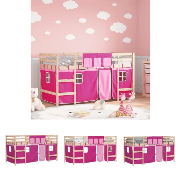 The Living Store Loftsäng med rutschkana rosa 80x200 cm massiv furu - Sängar & sängramar