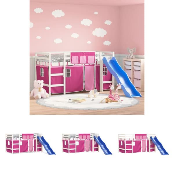 The Living Store Loftsäng med rutschkana rosa 80x200 cm massiv furu -  Sängar & sängramar