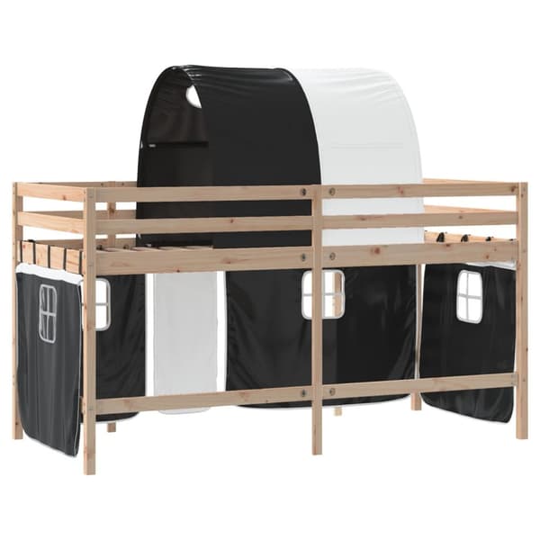 The Living Store Loftsäng med tunnel vit&svart 90x200 cm massiv furu - Sängar & sängramar