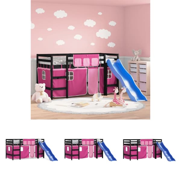 The Living Store Loftsäng med rutschkana rosa 90x190 cm massiv furu -  Sängar & sängramar