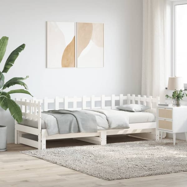 The Living Store Utdragbar dagbädd vit 2x(90x200) cm massiv furu -  Sängar & sängramar