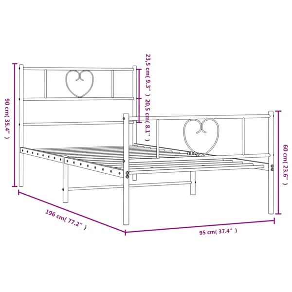 The Living Store sengeramme med sengegavl og fodgærde 90x190 cm metal sort -  Senge & sengeramme