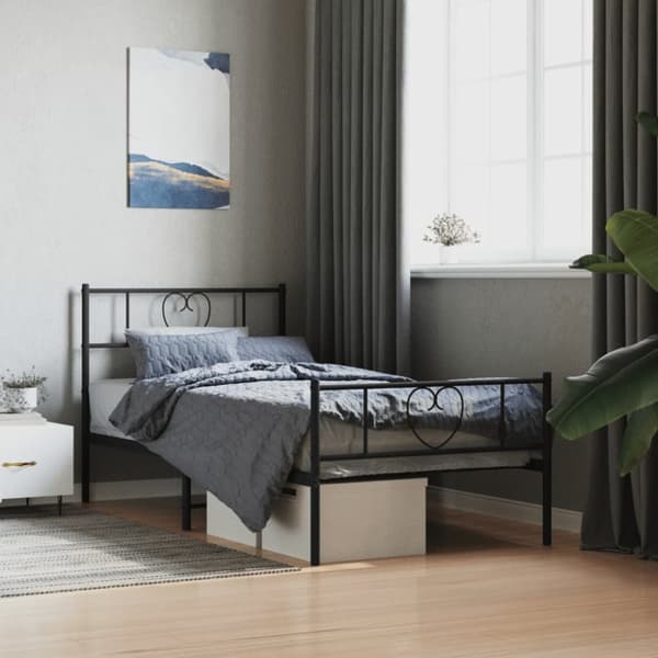 The Living Store sengeramme med sengegavl og fodgærde 90x190 cm metal sort -  Senge & sengeramme