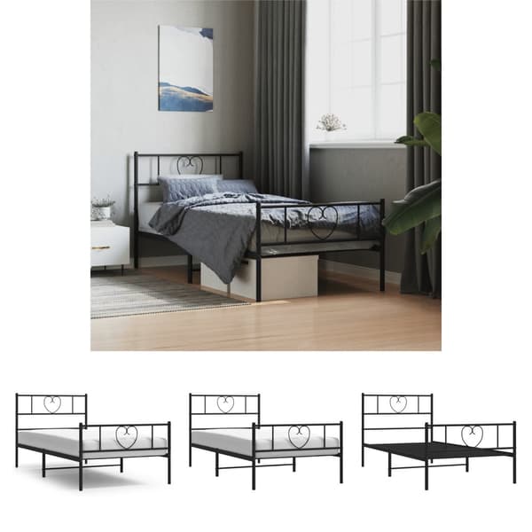 The Living Store sengeramme med sengegavl og fodgærde 90x190 cm metal sort - Senge & sengeramme