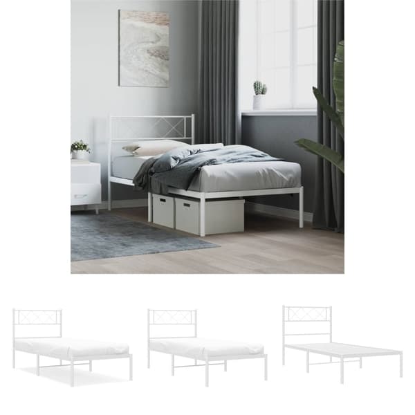 The Living Store sengeramme med sengegavl 90x200 cm metal hvid -  Senge & sengeramme