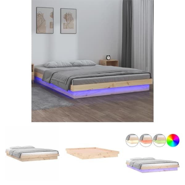 The Living Store Sängram LED 120x200 cm massivt trä -  Sängar & sängramar