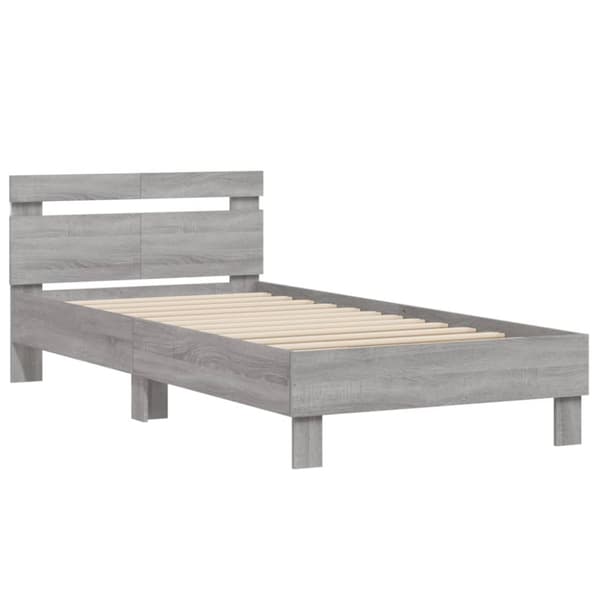 The Living Store sengeramme med sengegavl og LED-lys 100x200 cm grå sonoma-eg -  Senge & sengeramme