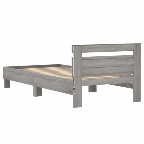 The Living Store sengeramme med sengegavl og LED-lys 100x200 cm grå sonoma-eg -  Senge & sengeramme