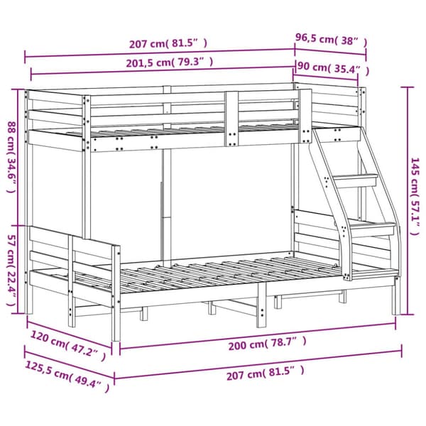 The Living Store Våningssäng 90x200/120x200 cm massiv furu -  Sängar & sängramar