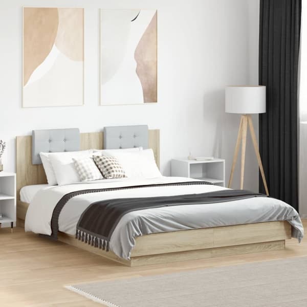 The Living Store sengeramme med sengegavl 140x200 cm konstrueret træ sonoma-eg -  Senge & sengeramme